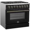imageForno Galiano 36Inch Dual Fuel Range in Black  6 Sealed Burners 83000 BTU 536 cuft True Convection Oven  Elegant Brass Handles ampamp Knobs Electric Oven Gas Cooktop  FFSGS615636BLK