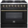 imageForno Galiano 36Inch Dual Fuel Range in Black  6 Sealed Burners 83000 BTU 536 cuft True Convection Oven  Elegant Brass Handles ampamp Knobs Electric Oven Gas Cooktop  FFSGS615636BLK