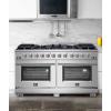 imageFORNO Capriasca Full Gas 60quot Inch Freestanding Range with 10 Sealed Burners Cooktop  864 CuFt Double Gas Convection Oven Capacity Stainless Steel Heavy Duty Cast Iron Grate