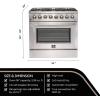 imageFORNO Galiano Dual Fuel 36quot Inch Freestanding Range 6 Sealed Brass Burners Cooktop  536 Cu Ft Convection Electric Oven  Stainless Steel Stove Range Heavy Duty Cast Iron Grates