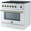 imageForno Marco 36 Inch Gas Range with Antique Brass Accents 6 Sealed Burners 67000 BTU Large 536 cuft Convection Oven with Temperature Gauge Professional Freestanding Kitchen Stove  White