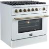 imageForno Marco 36 Inch Gas Range with Antique Brass Accents 6 Sealed Burners 67000 BTU Large 536 cuft Convection Oven with Temperature Gauge Professional Freestanding Kitchen Stove  White