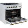 imageForno Marco 36 Inch Gas Range with Antique Brass Accents 6 Sealed Burners 67000 BTU Large 536 cuft Convection Oven with Temperature Gauge Professional Freestanding Kitchen Stove  White