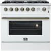 imageForno Marco 36 Inch Gas Range with Antique Brass Accents 6 Sealed Burners 67000 BTU Large 536 cuft Convection Oven with Temperature Gauge Professional Freestanding Kitchen Stove  White