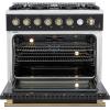 imageForno Marco 36 Inch Gas Range with Antique Brass Accents 6 Sealed Burners 67000 BTU Large 536 cuft Convection Oven with Temperature Gauge Professional Freestanding Kitchen Stove  Black