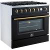 imageForno Marco 36 Inch Gas Range with Antique Brass Accents 6 Sealed Burners 67000 BTU Large 536 cuft Convection Oven with Temperature Gauge Professional Freestanding Kitchen Stove  Black