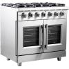 imageForno Massimo 36 French Door Gas Range with 6 Sealed Burners 83000BTU Wok Support amp Griddle 536 cuft Oven  Modern Design Fuel Range with Blue Enamel Interior and Zinc Coated Metal Knobs
