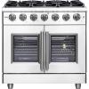 imageForno Massimo 36 French Door Gas Range with 6 Sealed Burners 83000BTU Wok Support amp Griddle 536 cuft Oven  Modern Design Fuel Range with Blue Enamel Interior and Zinc Coated Metal Knobs