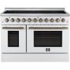 imageForno Paolo 48 Electric Range wAntique Brass Handle 7 Radiant Elements amp 11000W Cooktop  670 cu ft True Convection Ovens wDualElement Broiler amp Hidden Bake Element  White