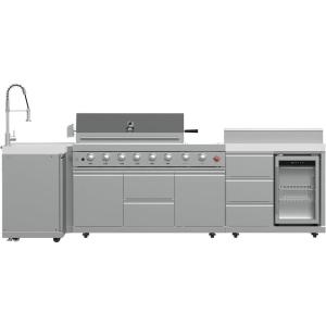 imageFORNO Bulnes 40Inch Outdoor BBQ Grill 95000 BTU 5 Burners with Side Burner Sear amp Rotisserie Infrared Stainless Steel Kitchen Island with 18 cuft Beverage Center amp White Countertops  White