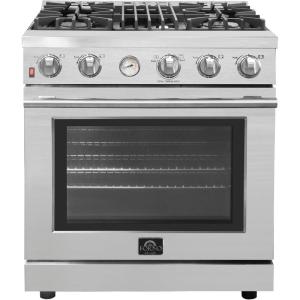 imageFORNO Full Gas 30 Inch Freestanding Range with 4 Sealed Burners Cooktop  462 Cu Ft Convection Oven Capacity  Stainless Steel Heavy Duty Cast Iron Grates