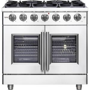 imageForno Massimo 36 French Door Gas Range with 6 Sealed Burners 83000BTU Wok Support amp Griddle 536 cuft Oven  Modern Design Fuel Range with Blue Enamel Interior and Zinc Coated Metal Knobs