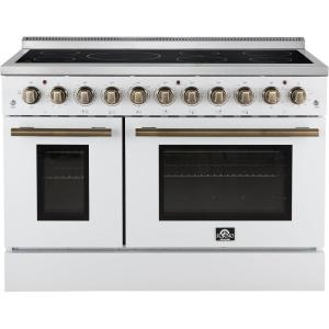 imageForno Paolo 48 Electric Range wAntique Brass Handle 7 Radiant Elements amp 11000W Cooktop  670 cu ft True Convection Ovens wDualElement Broiler amp Hidden Bake Element  White