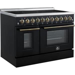 imageForno Paolo 48 Electric Range wAntique Brass Handle 7 Radiant Elements amp 11000W Cooktop  670 cu ft True Convection Ovens wDualElement Broiler amp Hidden Bake Element  Black