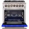 imageFORNO Capriasca 30 Freestanding Gas Range with 5 Sealed Burners Cooktop 432 CuFt Convection Oven Stainless Steel HeavyDuty Cast Iron Grates FFSGS626030BLU