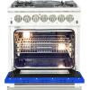 imageFORNO Capriasca 30Inch Dual Fuel Freestanding Range 5 Sealed Brass Burners Cooktop 432 cuft Electric Convection Oven  Blue Stainless Steel  HeavyDuty Cast Iron Grates  FFSGS618730BLU