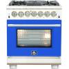 imageFORNO Capriasca 30Inch Dual Fuel Freestanding Range 5 Sealed Brass Burners Cooktop 432 cuft Electric Convection Oven  Blue Stainless Steel  HeavyDuty Cast Iron Grates  FFSGS618730BLU