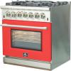 imageFORNO Capriasca 30Inch Dual Fuel Freestanding Range 5 Sealed Brass Burners Cooktop 432 cuft Electric Convection Oven  Red Stainless Steel  HeavyDuty Cast Iron Grates  FFSGS618730RED