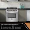 imageFORNO Capriasca Dual Fuel 30 Inch Freestanding Range 5 Sealed Brass Burners Cooktop and 432 Cu Ft Electric Convection Oven  Stainless Steel Stove Range Heavy Duty Cast Iron Grates