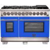 imageFORNO Capriasca Dual Fuel 48Inch Freestanding Range 8 Sealed Brass Burners Cooktop  658 Cu Ft Double Convection Electric Oven  Stainless Steel Stove Range Heavy Duty Cast Iron Grates Blue