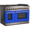 imageFORNO Capriasca Dual Fuel 48Inch Freestanding Range 8 Sealed Brass Burners Cooktop  658 Cu Ft Double Convection Electric Oven  Stainless Steel Stove Range Heavy Duty Cast Iron Grates Blue