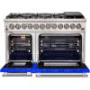 imageFORNO Capriasca Dual Fuel 48Inch Freestanding Range 8 Sealed Brass Burners Cooktop  658 Cu Ft Double Convection Electric Oven  Stainless Steel Stove Range Heavy Duty Cast Iron Grates Blue