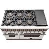 imageFORNO Capriasca Full Gas 48 Freestanding Range with 8 Sealed Burners Cooktop  658 cu ft Double Gas Convection Oven Capacity Stainless Steel Heavy Duty Cast Iron Grates White Door  FFSGS626048WHT