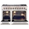 imageFORNO Capriasca Full Gas 48 Freestanding Range with 8 Sealed Burners Cooktop  658 cu ft Double Gas Convection Oven Capacity Stainless Steel Heavy Duty Cast Iron Grates White Door  FFSGS626048WHT