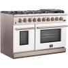 imageFORNO Capriasca Full Gas 48 Freestanding Range with 8 Sealed Burners Cooktop  658 cu ft Double Gas Convection Oven Capacity Stainless Steel Heavy Duty Cast Iron Grates White Door  FFSGS626048WHT