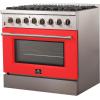 imageFORNO Galiano 36 Dual Fuel Freestanding Range 6 Sealed Brass Burners Cooktop 536 Cu Ft Convection Electric Oven Stainless Steel Stove with Red Oven Door Panel and HeavyDuty Cast Iron Grates