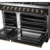 imageFORNO Galiano 48 Gas Range 658 cuft Convection Oven  8 Sealed Burners DualRing 20000 BTU Burner Cast Iron Grates Griddle  Black with Antique Brass Accents  FFSGS624448BLK