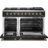 imageFORNO Galiano 48 Gas Range 658 cuft Convection Oven  8 Sealed Burners DualRing 20000 BTU Burner Cast Iron Grates Griddle  Black with Antique Brass Accents  FFSGS624448BLK