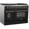 imageFORNO Galiano 48 Gas Range 658 cuft Convection Oven  8 Sealed Burners DualRing 20000 BTU Burner Cast Iron Grates Griddle  Black with Antique Brass Accents  FFSGS624448BLK