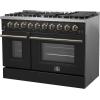imageFORNO Galiano 48 Gas Range 658 cuft Convection Oven  8 Sealed Burners DualRing 20000 BTU Burner Cast Iron Grates Griddle  Black with Antique Brass Accents  FFSGS624448BLK