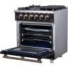 imageFORNO Massimo 30 Freestanding Gas Range with Antique Brass Accents amp 5 Sealed Burners 432 cuft Convection Oven with Air Fryer Kit Wok Support Reversible Griddle amp Telescopic Racks  Black