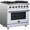 imageFORNO Massimo 36Inch Freestanding Gas Range with Antique Brass Accents amp 6 Sealed Burners 83000 BTU  536 cuft Convection Oven with Air Fryer Kit amp Reversible Griddle  White