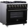 imageFORNO Massimo 36Inch Freestanding Gas Range with Antique Brass Accents amp 6 Sealed Burners 83000 BTU  536 cuft Convection Oven with Air Fryer Kit amp Reversible Griddle  Black