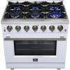 imageFORNO Massimo 36Inch Freestanding Gas Range with Antique Brass Accents amp 6 Sealed Burners 83000 BTU  536 cuft Convection Oven with Air Fryer Kit amp Reversible Griddle  White