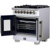 imageForno Capriasca 30Inch French Door Dual Fuel Range with Antique Brass Accents amp 5 Sealed DualRing Brass  432 cuft True Convection Oven with Rotisserie Kit amp LP Conversion Kit  White