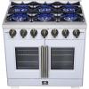 imageForno Capriasca 36Inch Freestanding French Door Gas Range with 6 Sealed Burners  Convection Oven with Antique Brass Handle amp Knobs  Professional Style Cooking Range  White