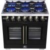 imageForno Capriasca 36Inch Freestanding French Door Gas Range with 6 Sealed Burners  Convection Oven with Antique Brass Handle amp Knobs  Professional Style Cooking Range  Black