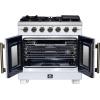 imageForno Capriasca 36Inch Freestanding French Door Gas Range with 6 Sealed Burners  Convection Oven with Antique Brass Handle amp Knobs  Professional Style Cooking Range  White