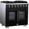 imageForno Capriasca 36Inch Freestanding French Door Gas Range with 6 Sealed Burners  Convection Oven with Antique Brass Handle amp Knobs  Professional Style Cooking Range  Black