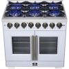 imageForno Capriasca 36Inch French Door Dual Fuel Range with Antique Brass Accents amp 6 Sealed DualRing Brass Burners  536 cuft True Convection Oven with Air Fry Kit Wok Ring amp Rotisserie Kit  White
