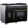 imageForno Capriasca 48Inch Freestanding French Door Gas Range with 8 Sealed Burners  Convection Oven with Antique Brass Handle amp Knobs  Luxury Professional Kitchen Stove  Black