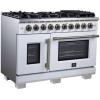 imageForno Capriasca 48Inch Freestanding French Door Gas Range with 8 Sealed Burners  Convection Oven with Antique Brass Handle amp Knobs  Luxury Professional Kitchen Stove  White