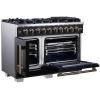 imageForno Capriasca 48Inch Freestanding French Door Gas Range with 8 Sealed Burners  Convection Oven with Antique Brass Handle amp Knobs  Luxury Professional Kitchen Stove  Black