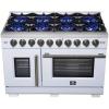 imageForno Capriasca 48Inch Freestanding French Door Gas Range with 8 Sealed Burners  Convection Oven with Antique Brass Handle amp Knobs  Luxury Professional Kitchen Stove  White