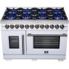 imageForno Capriasca 48Inch French Door Dual Fuel Range with Antique Brass Accents amp 8 Sealed DualRing Brass Burners  658 cuft Double True Convection Ovens wWok Ring amp Reversible Griddle  White