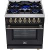 imageForno Massimo 30Inch Freestanding Dual Fuel Range with Antique Brass Trim Handle amp Knobs 4 Sealed Burners 432 cu ft Convection Oven Professional Gas Cooktop amp Electric Oven  Black